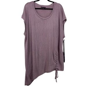 Olivia Sky Plus Size 3X Mauve Lace Up Asymmetrical Hem Short Sleeve‎ Top